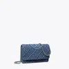 Tory Burch Fleming Denim Crossbody In Blue