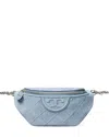 Tory Burch Fleming Denim Look Suede Belt Bag In Denim