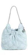 Tory Burch Mini Fleming Soft Denim Hobo Bag In Seltzer