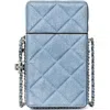 Tory Burch Fleming Denim Phone Crossbody Bag In Denim