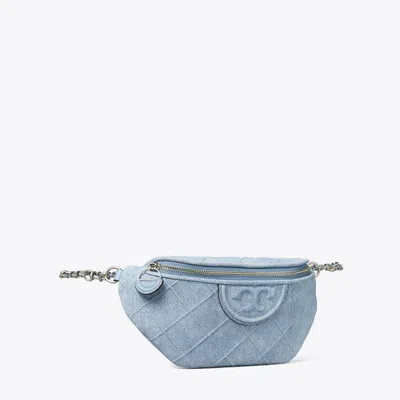 Tory Burch Fleming Denim-print Suede Belt Bag