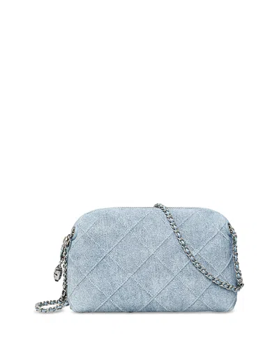 Tory Burch Fleming Denim-print Suede Crossbody Bag In Blue