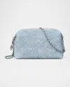 Tory Burch Fleming Denim-print Suede Crossbody Bag