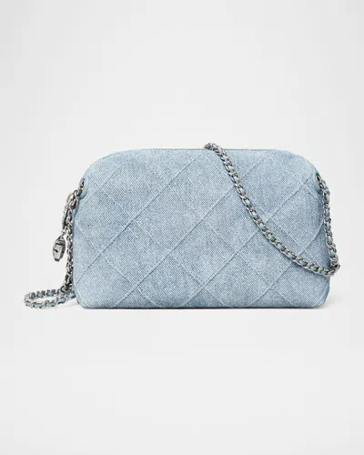 Tory Burch Fleming Denim-print Suede Crossbody Bag
