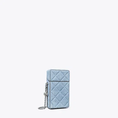 Tory Burch Fleming Denim-print Suede Phone Crossbody