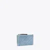 Tory Burch Fleming Denim-print Suede Zip Card Case In Blue