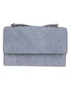 Tory Burch Fleming Denim Small Convertible Shoulder Bag In Blue
