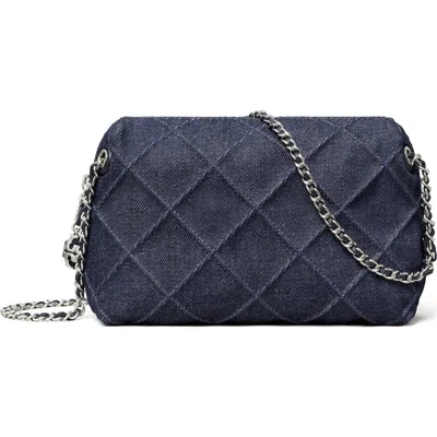Tory Burch Fleming Denim Soft Crossbody Bag In Blue