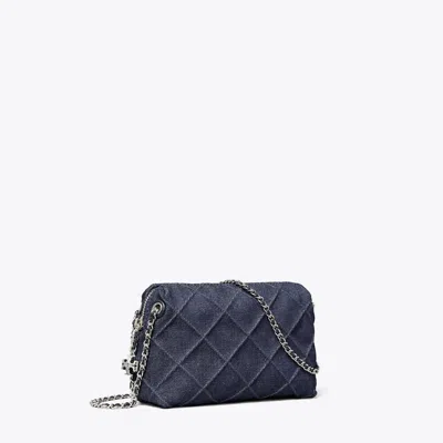 Tory Burch Fleming Denim Soft Crossbody Bag In Blue