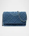 Tory Burch Fleming Soft Denim Chain Wallet In Denim