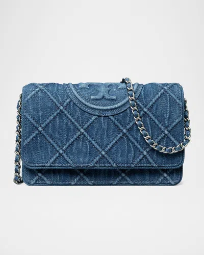 TORY BURCH FLEMING DENIM WALLET ON CHAIN