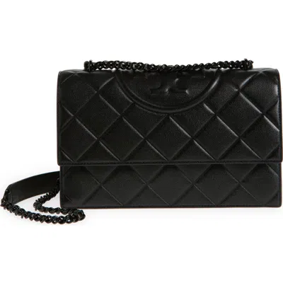 Tory Burch Fleming Polished-grain Convertible Shoulder Bag In Black