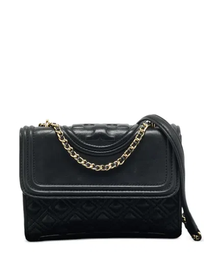 Pre-owned Tory Burch Fleming Diamond-stitched Shoulder Bag In Black