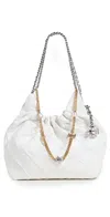 Tory Burch Fleming Distressed Mini Hobo Bag Blanc In Blanc