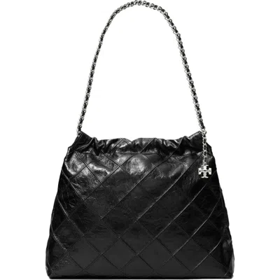TORY BURCH TORY BURCH FLEMING DISTRESSED QUILTED LEATHER HOBO BAG