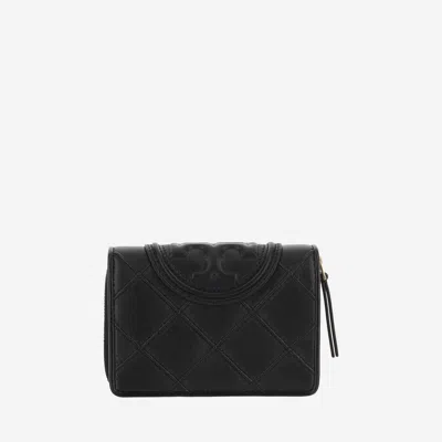 Tory Burch Fleming Double Leather Wallet In Black