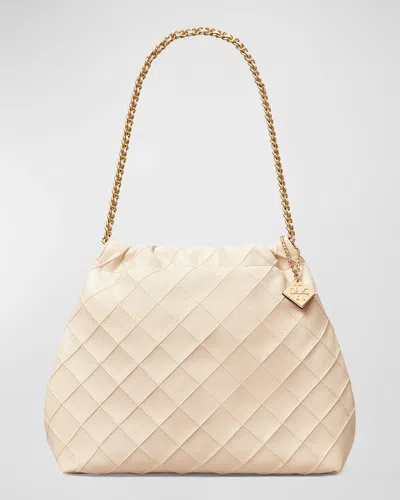 Tory Burch Fleming Drawstring Leather Hobo Bag In New Cream