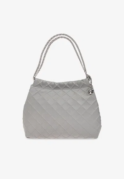 Tory Burch Fleming Drawstring Shoulder Bag In Gray