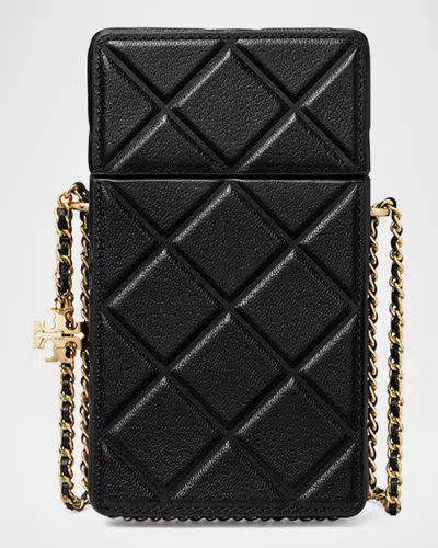 Tory Burch Fleming Flap Leather Phone Crossbody Bag In Black
