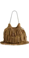 Tory Burch Fleming Small Brown Shoulder Bag With Chain Strap And Fringe Design In Suede Woman In Brown