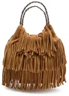 Tory Burch Fleming Fringed Suede Hobo Bag In Brown