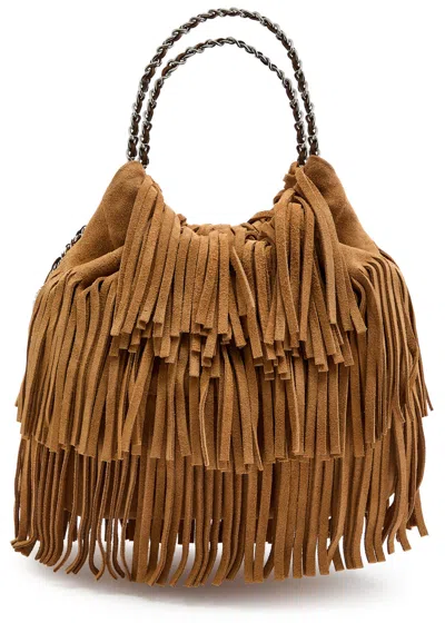 Tory Burch Fleming Fringed Suede Hobo Bag In Brown