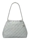 Tory Burch Fleming Grey Diamond Quilted Shoulder Bag With Chain-link Handles In Leather Woman