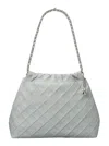 Tory Burch Fleming Grey Diamond Quilted Shoulder Bag With Chain-link Handles In Leather Woman