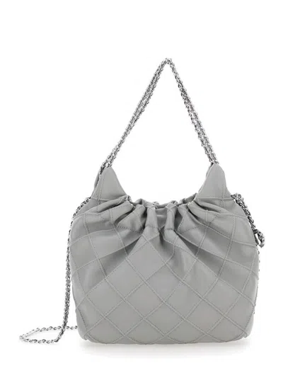 Tory Burch 'fleming' Grey Shoulder Bag With Chain-link Shoulder Strap And Double T Motif