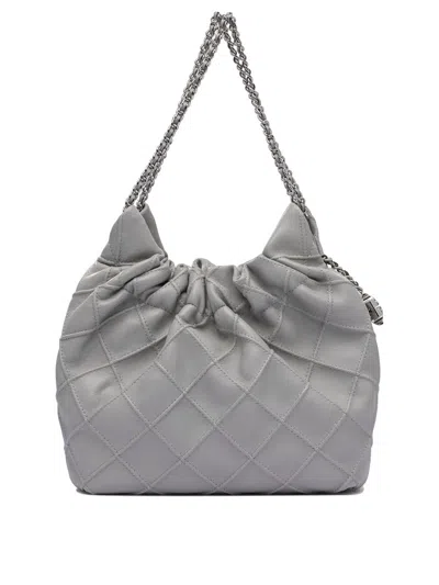 Tory Burch 'fleming' Grey Shoulder Bag With Chain-link Shoulder Strap And Double T Motif In Grained Leather Wom