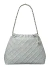 Tory Burch Fleming Grey Diamond Quilted Shoulder Bag With Chain-link Handles In Leather Woman