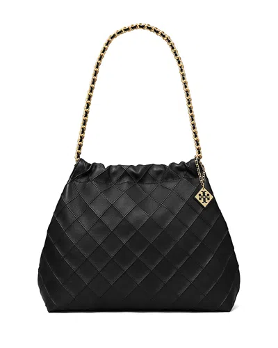 Tory Burch Fleming Black Diamond Quilted Shoulder Bag With Chain-link Handles In Leather Woman