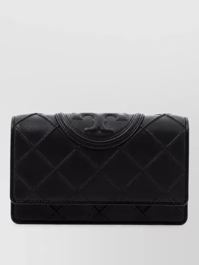 Tory Burch Fleming Lamb Leather Wallet In Black