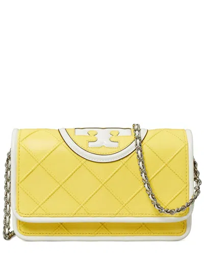 Tory Burch Fleming Leather Chain Wallet In Green
