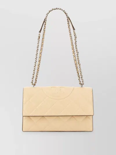 Tory Burch Fleming Leather Clutch Bag In Neutral