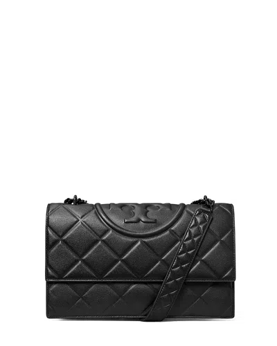 Tory Burch Fleming Polished-grain Convertible Shoulder Bag In Black