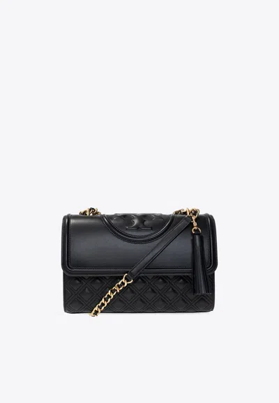 Tory Burch Fleming Leather Convertible Shoulder Bag In Black