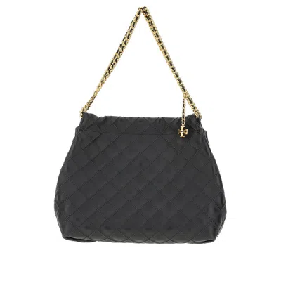Tory Burch Fleming Black Diamond Quilted Shoulder Bag With Chain-link Handles In Leather Woman