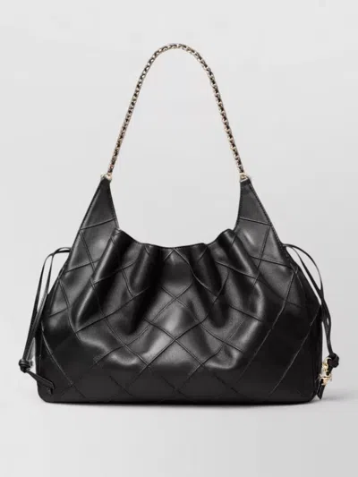 Tory Burch Fleming Leather Tote Bag Chain Detail In Black