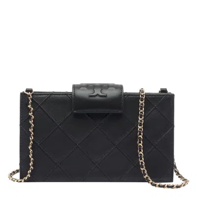 Tory Burch Fleming Leather Wallet On Chain In Black