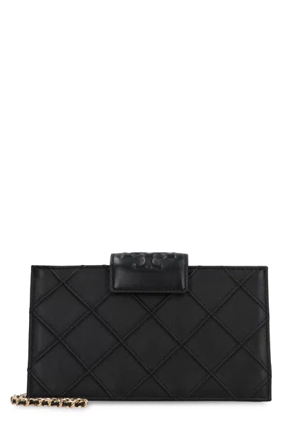 Tory Burch Fleming Leather Wallet On Chain In Black