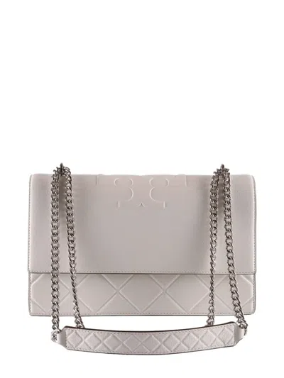 Tory Burch Fleming Logo-embossed Quilted Shoulder Bag In Gray