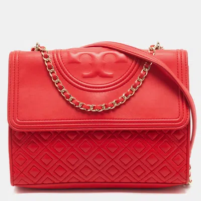 Pre-owned Tory Burch Fleming Medium Red Leather Shoulder Bag