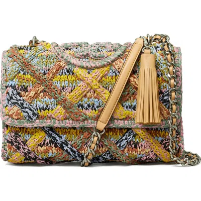 Tory Burch Fleming Melangé Raffia Shoulder Bag In Multi Beige