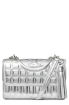Tory Burch Fleming Metallic Convertible Shoulder Bag In Silver