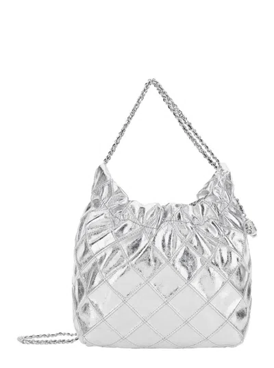 Tory Burch Fleming Metallic Mini Hobo Bag In Silver