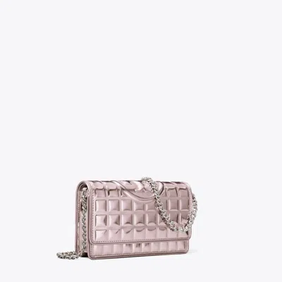 Tory Burch Fleming Metallic Quilt Chain Wallet In Sparkle Pink