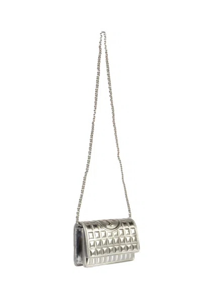 Tory Burch Fleming Metallic Quilted Crossbody Bag In Gray
