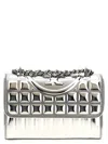 Tory Burch Fleming Metallic Square Quilt Shoulder Bag In Silver