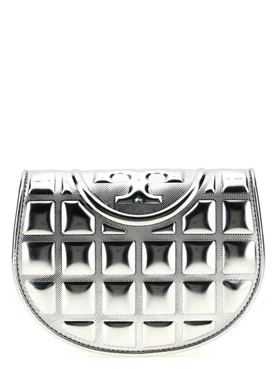 TORY BURCH TORY BURCH 'FLEMING METALLIC SQUARE QUILT' WALLET ON CHAIN